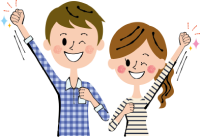 ガッツポーズをする男女・イラスト
