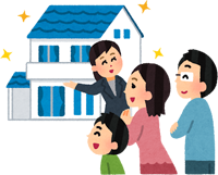 新築の家を購入するために家族で見学するイメージ