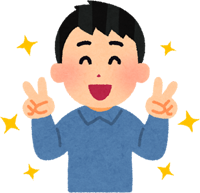 ピースサインを出す人のイラスト（男性）